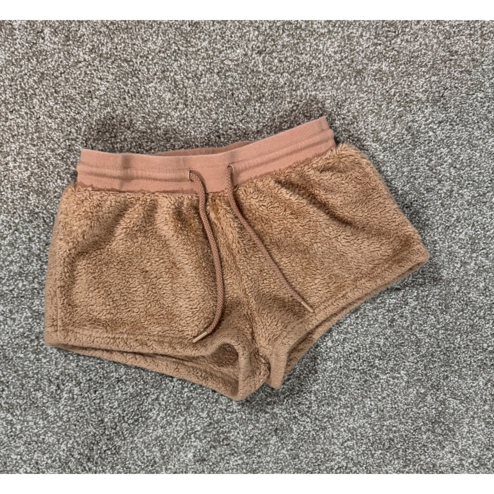 Forever 21 Faux Shearling Teddy Lounge Shorts Brown Large Drawstring Fuzzy
